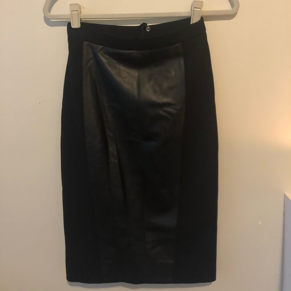 Black leather Akris pencil skirt